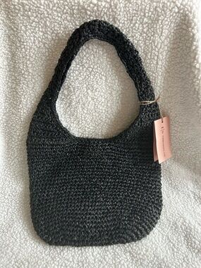 Expressions NYC woven crochet slouch shoulder or beach bag Black NEW